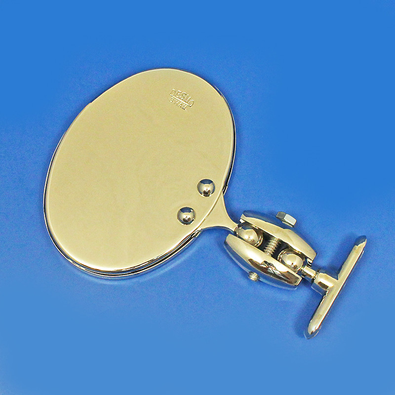 Oval rear view mirror - Long side mounted, stamped Desmo - Nickel plated