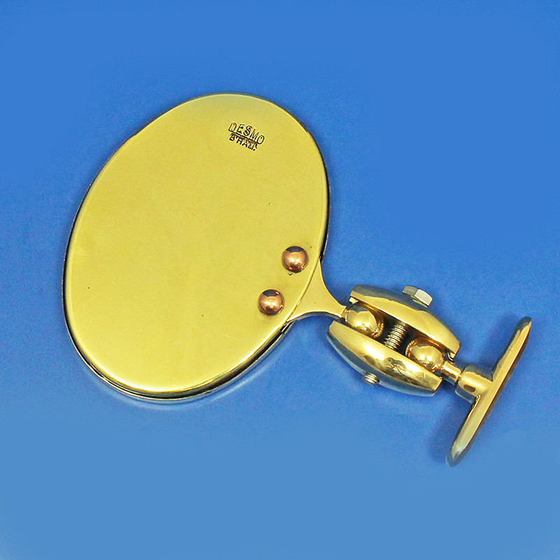 Oval rear view mirror - Long side mounted, stamped Desmo - Polished brass