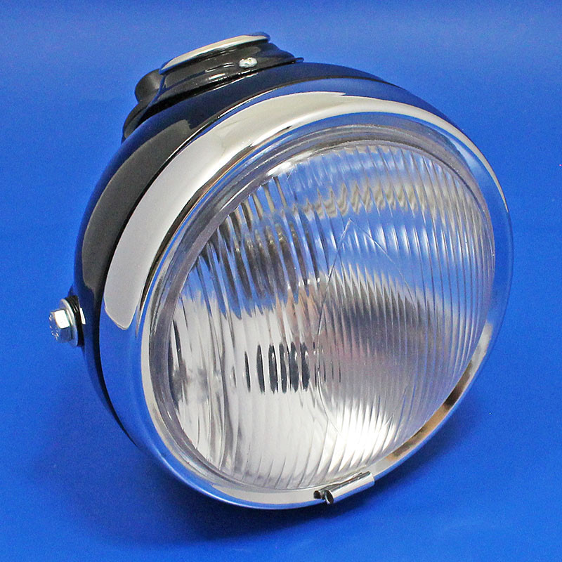 Complete headlamp unit equivalent to Lucas DU42 - Black and Chrome