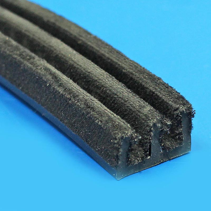 Flexible DOUBLE window channel - Velvet lined rubber for 6mm glass, 24mm x 13mm