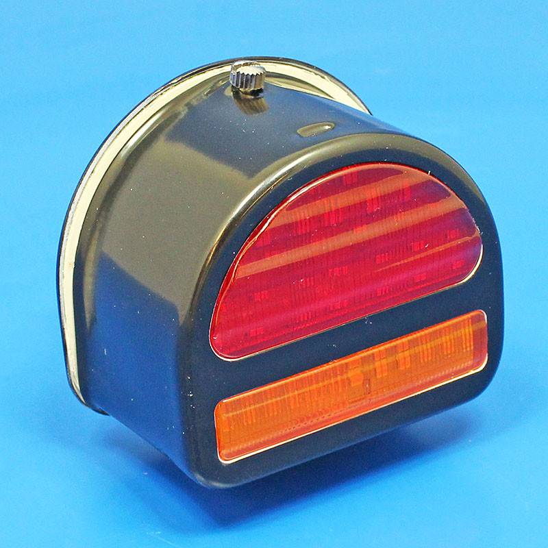 Rear 'D' lamp LED (equivalent to the Lucas ST51 lamp with split lens) with INDICATOR conversion - Black finish - FITTED LED LIGHT BOARD