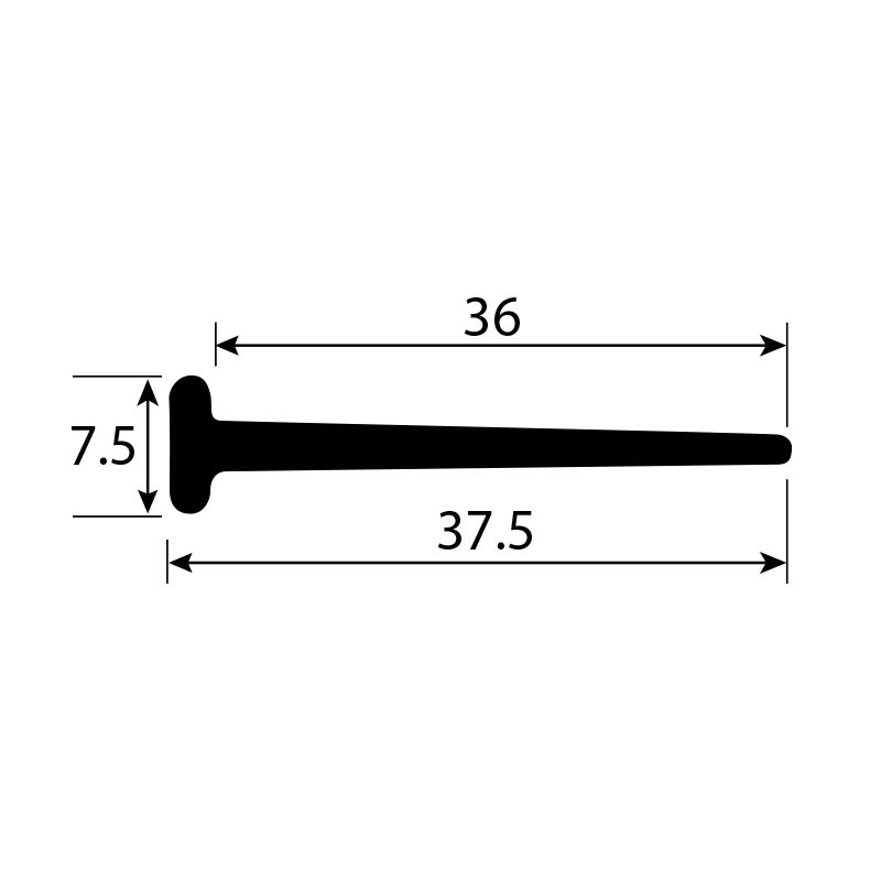 Rubber extrusion - 'T' flap, 8mm wide, 36mm long flap